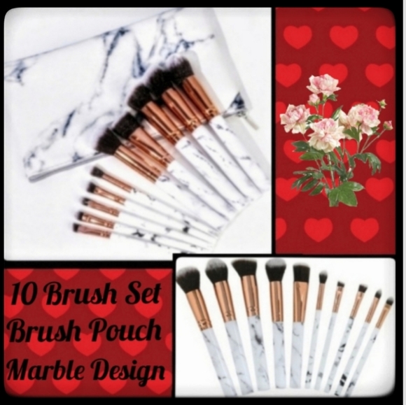 🆕️LAST SET♥️MARBLE DESIGN BRUSH SET W/ POUCH♥️ - Picture 2 of 8